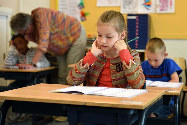 Girl studying at table